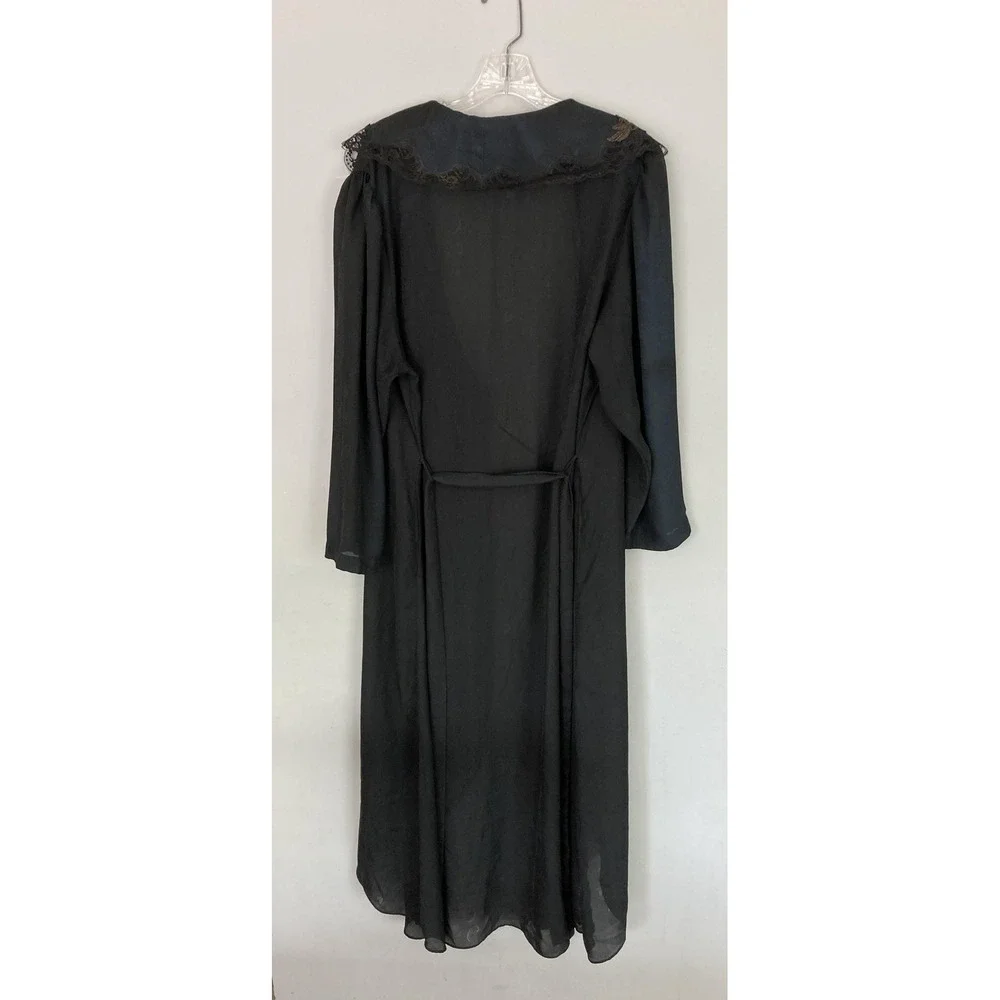Vtg Victoria's Secret Robe Gold Label Women L Black Chiffon Lace Kimono Floral